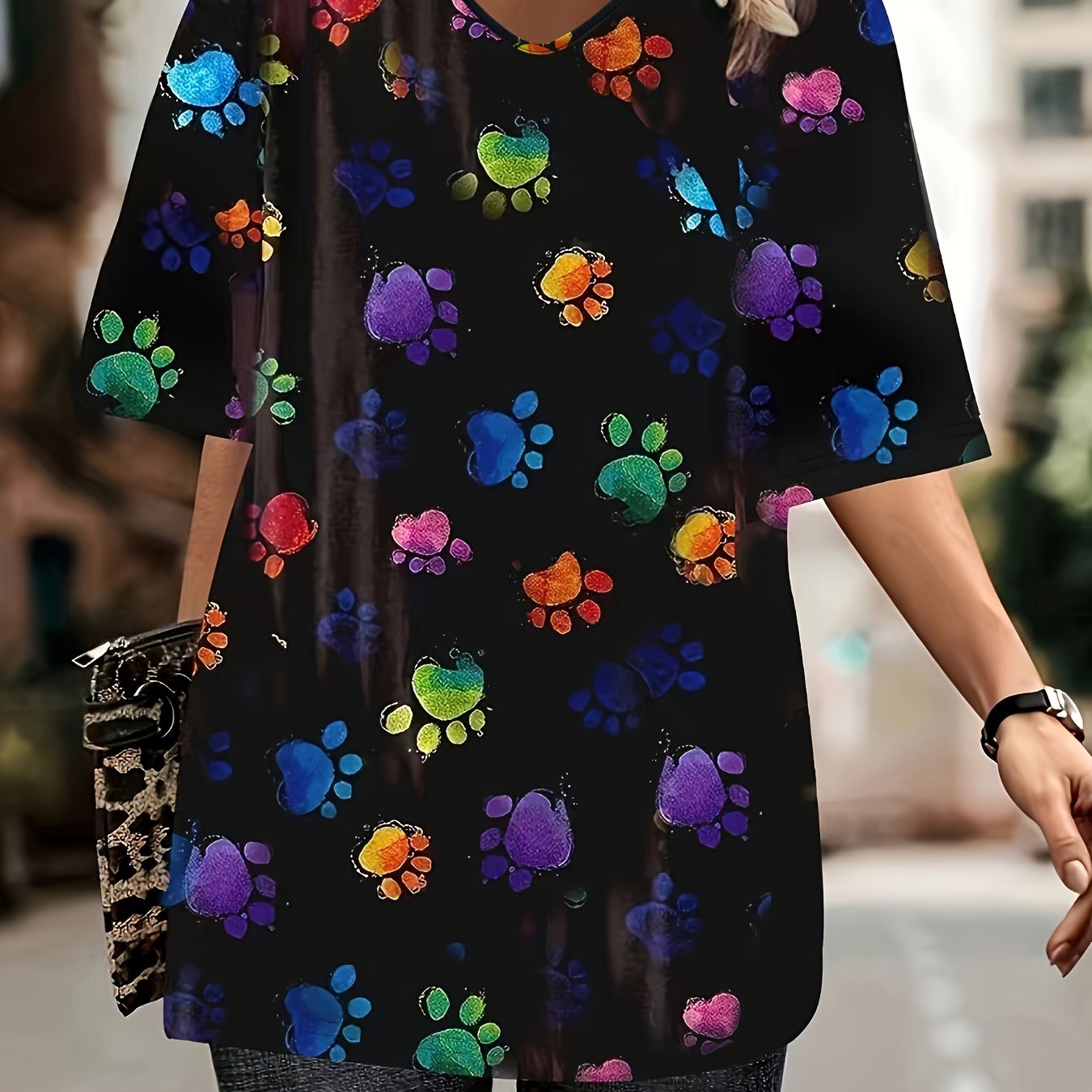 Plus Size - Plus Size - Print Spring Summer V-neck Short Sleeve