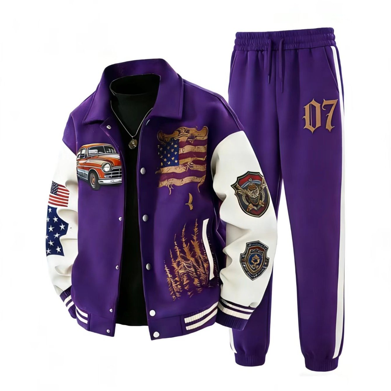 Image of Two-piece Set. Baseball Outfit, This Stylish Men'-piece Tracksuit Includes A Baseball Jacket And A Pair Of Sweatpants, Perfect For Outdoor Activities And Makes A Great Holiday Gift