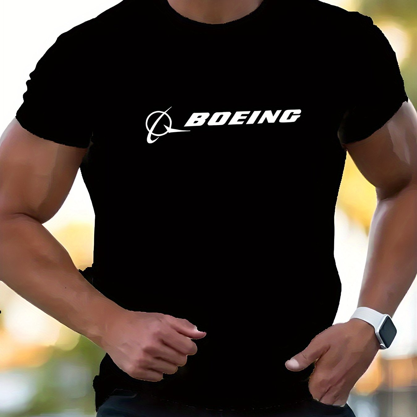 Men&#39;s Casual Short Sleeve T-Shirt with Boeing Airplane &amp; Logo Graphic Print - Navy Blue, Regular Fit, Breathable Summer Fabric, Machine Washable, Breathable Apparel | Graphic Tee | Comfortable Fabric, Airplane T Shirt