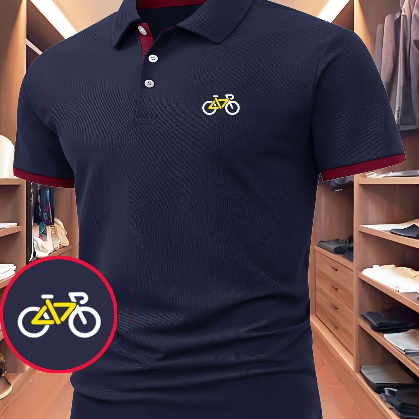 TEMU High-quality Men's Short-sleeve Shirt, Bicycle Pattern Versatile Shirt, Suitable For Multiple Scenes Basic , Holiday Gift, Available E672-598