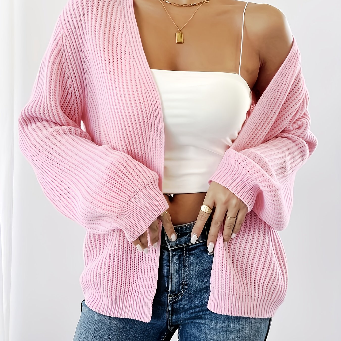 E-shop Bequemes und schönes Langarm-Cardigan mit V-Ausschnitt für Damen / Pullover mit klarer Textur / Sehr gut geeignet für Damen / Pullover für