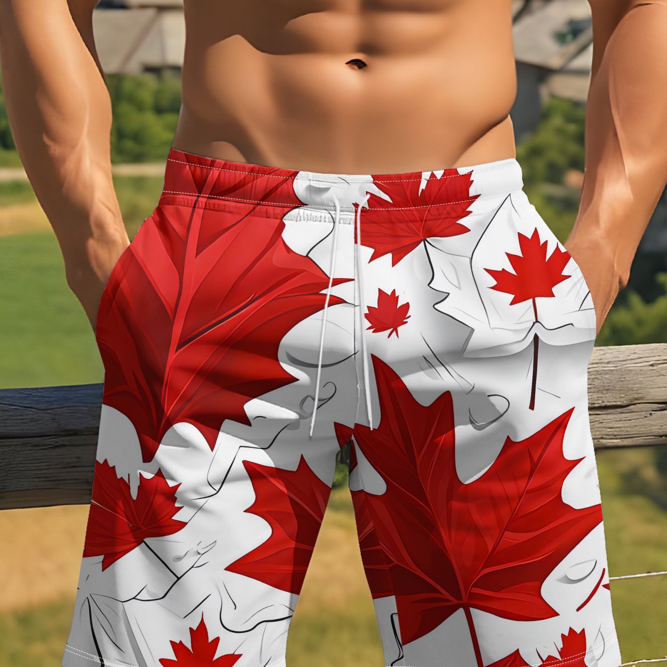 TEMU Men's Beach Vacation Shorts Feature A With Leaves Of Various Sizes, Presenting And Elegant Style. Made Of 100% Polyester Fiber With A Drawstring