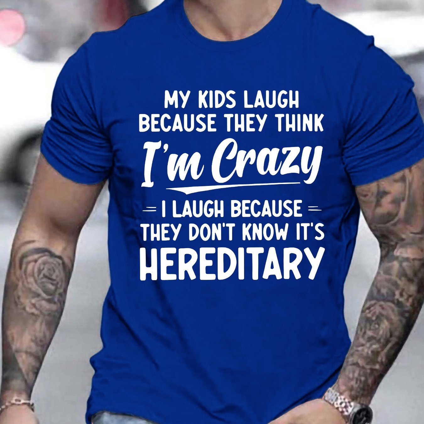 TEMU Men's Casual Crew Neck T-shirt - Funny 'i'm Crazy' Print - Polyester Knit Fabric With Slight Stretch - Summer Fashion Tee