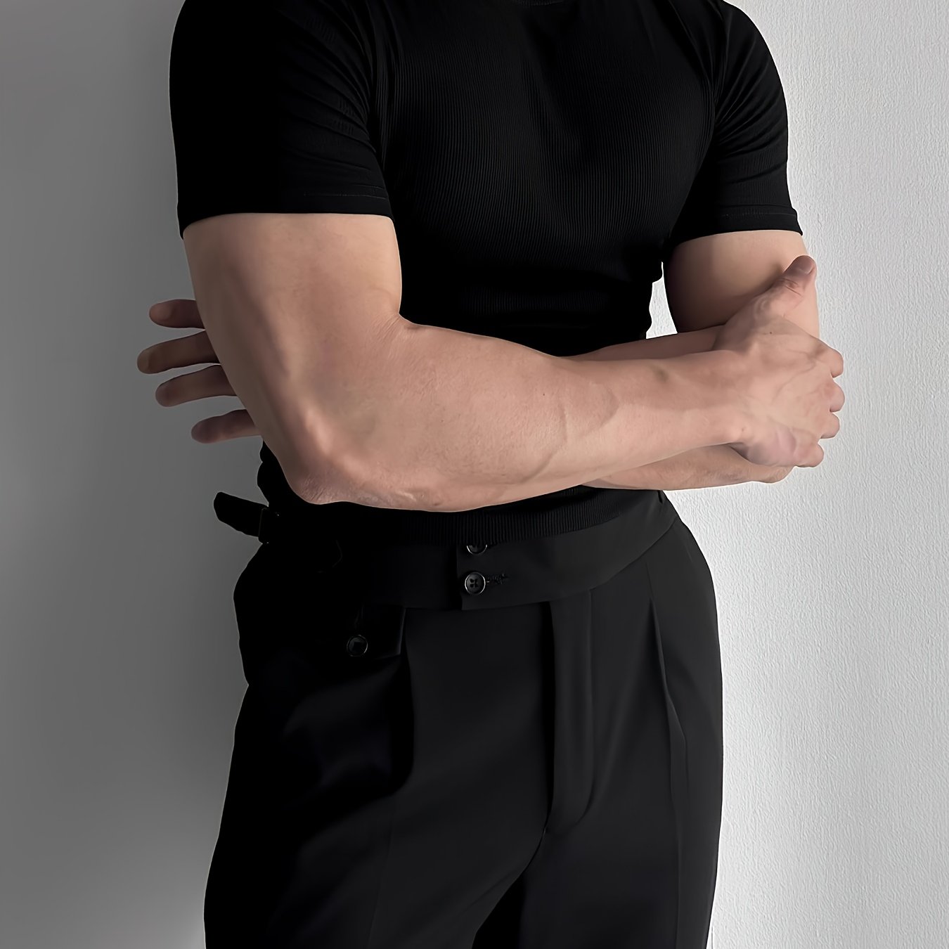 Summer Men's Tight Ribbed T-shirt, Fashion Slim Fit, Comfortable And Breathable, Suitable For Sports And Leisure
