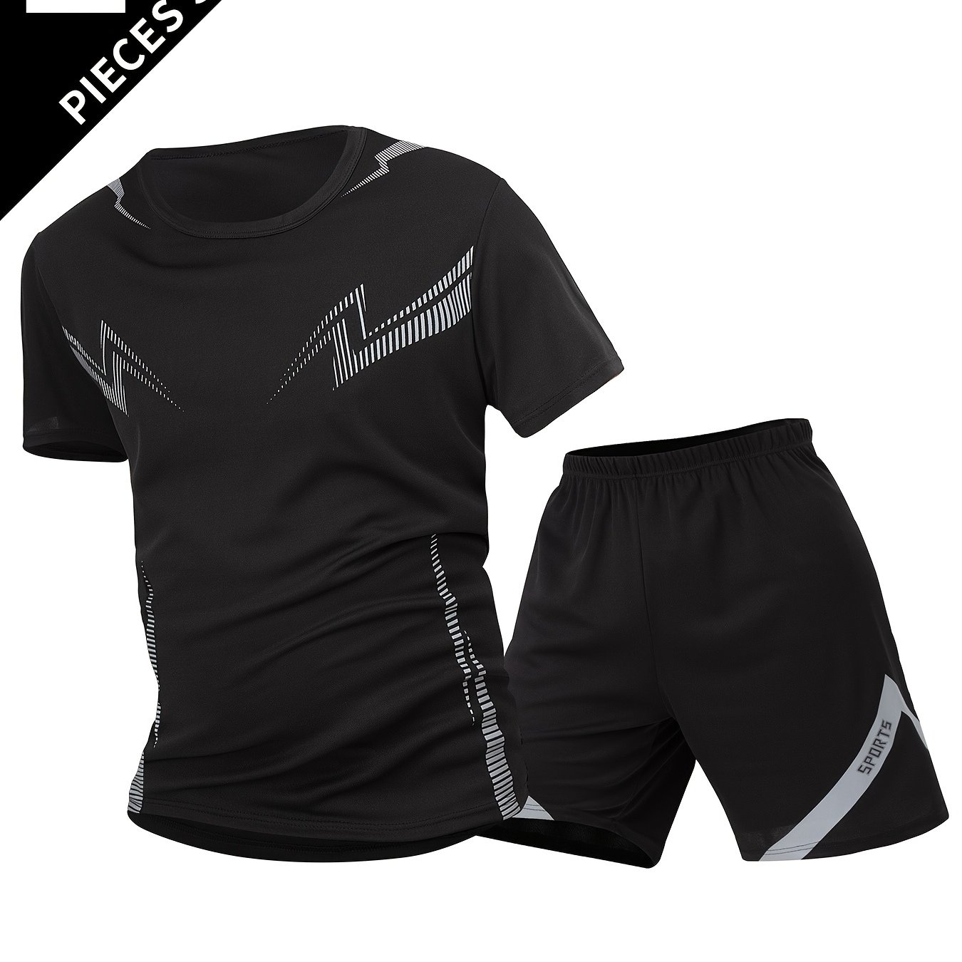 E-shop 2er-Set Sommer-Sportoutfit für Herren mit Schweißableitendem, Schnelltrocknenden Shorts und Blitzdruck - Lockerer Laufanzug