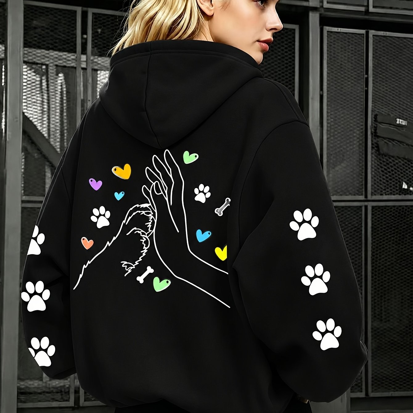 Image of A Dog Paw And Heart Trendy Sweatshirt Woman's Hoodie High Quality Thick Sweatshirt Autumn Winter Wear For Pet Lovers Gift For