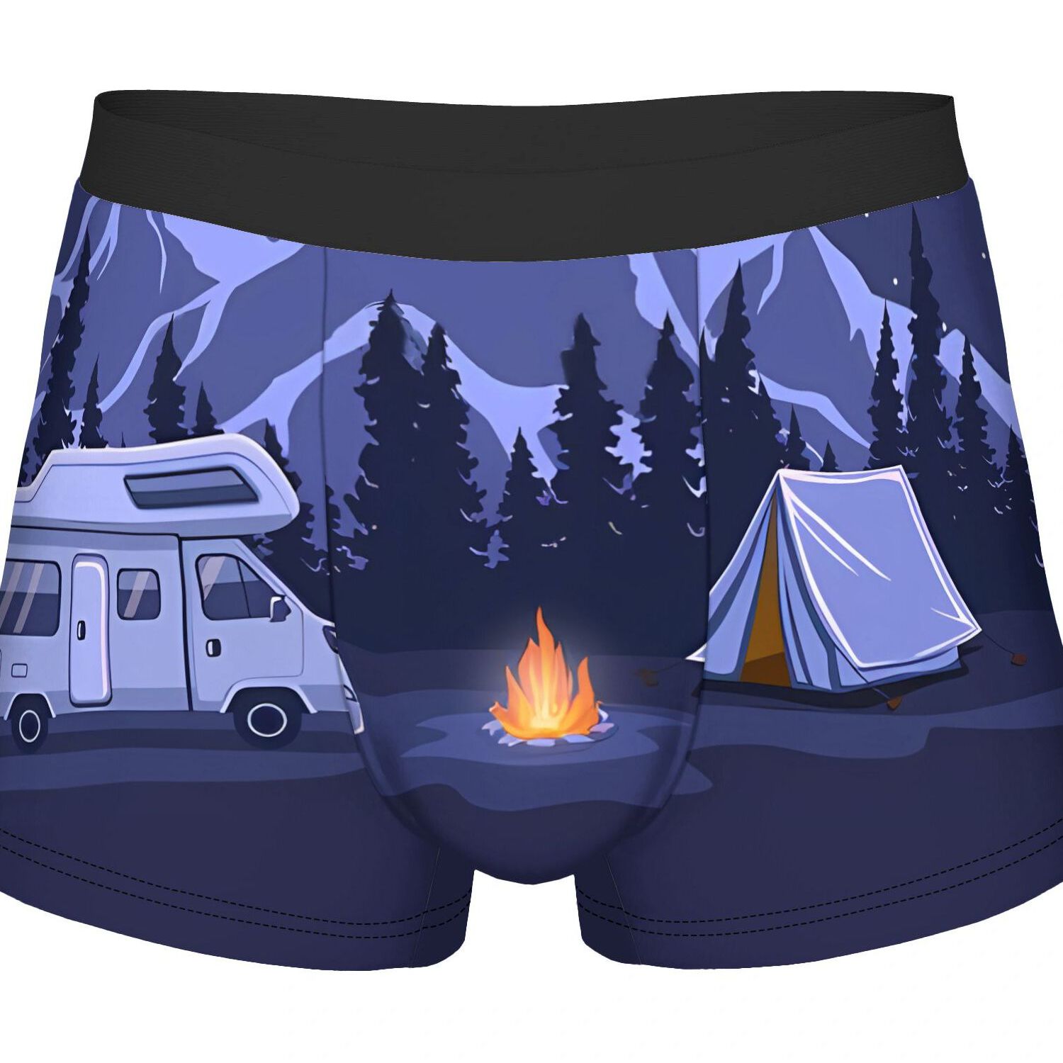 TEMU 2D-printontwerp Familieavontuur Kampeeravond voor Herenondergoed Shorts Boxer CoolPolyester CoolOnderbroeken
