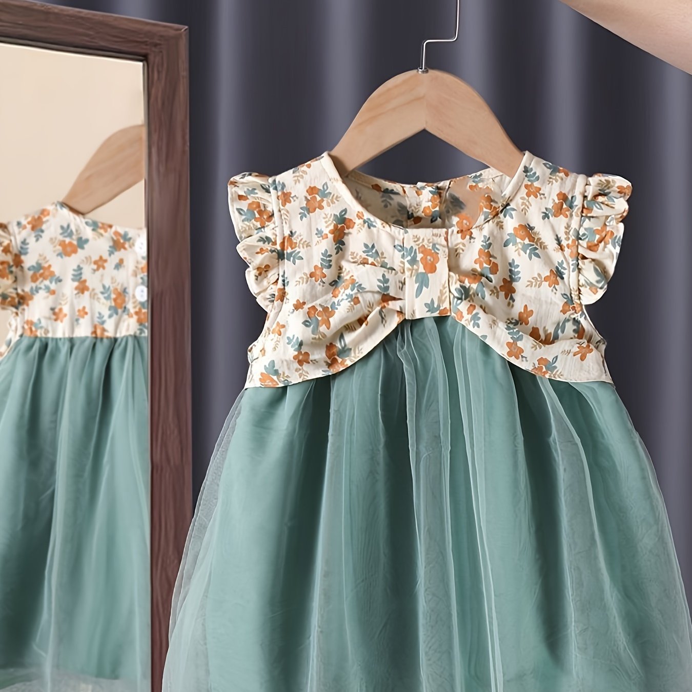 [ !!!] Girls' Dress 2024 New Summer Girly Mesh Skirt Little Girl Baby Floral Princess Dress Summer 1pc