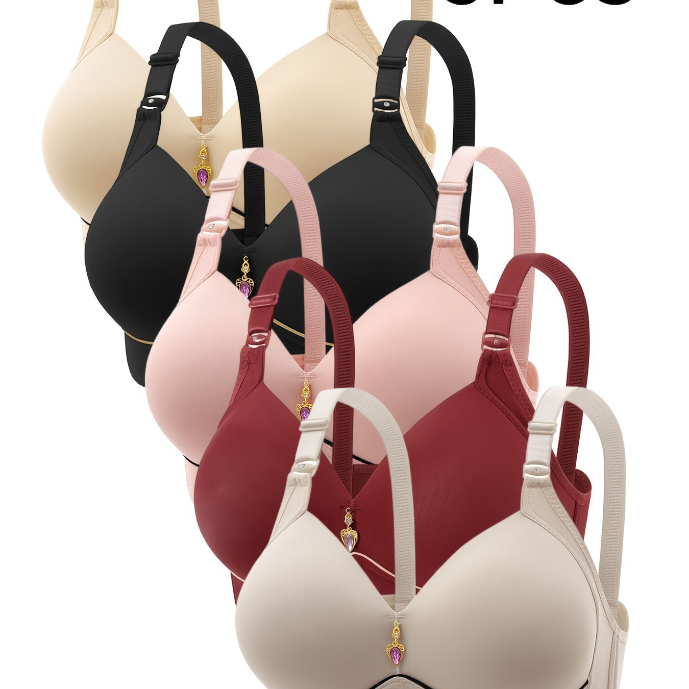 TEMU 5pcs Set Of Solid Color Smooth Thin Women's Underwear With Adjustable Shoulder Straps, Soft To Wear, Breathable And Comfortable With Breast
