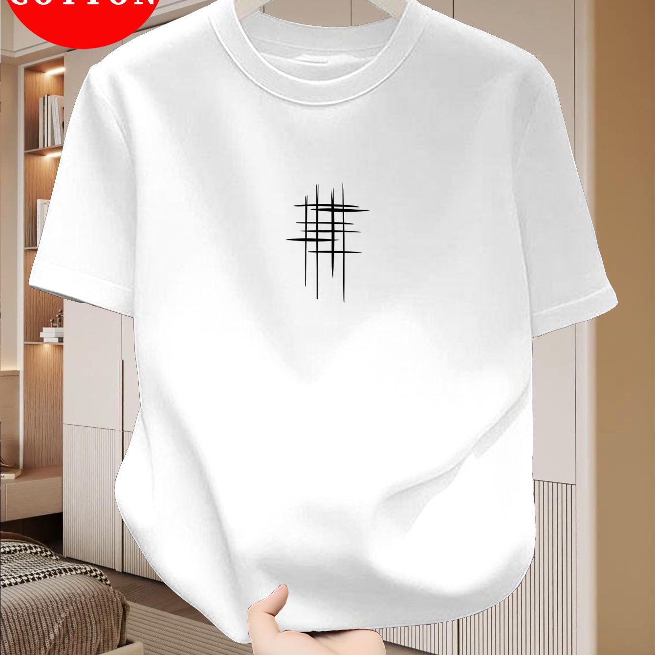 Men's 100% Cotton T-shirt, Summer Crew Neck Tee, Lightweight Breathable Casual Top