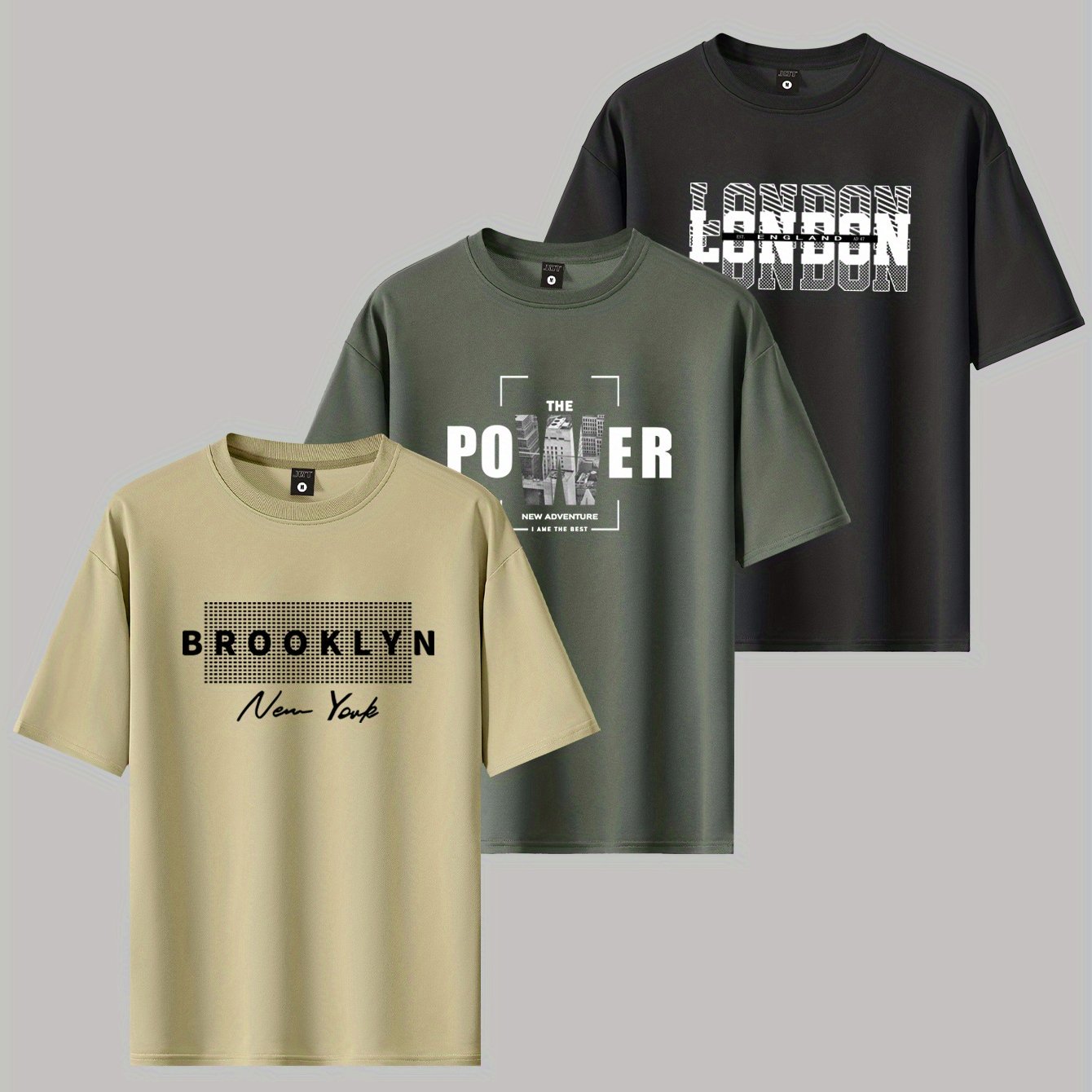 TEMU Three-pack 100% Polyester Men's Casual Sport Outdoor T-shirt, Soft And Comfortable Crew Neck Short Sleeve, Machine Washable Top, Stylish Casual