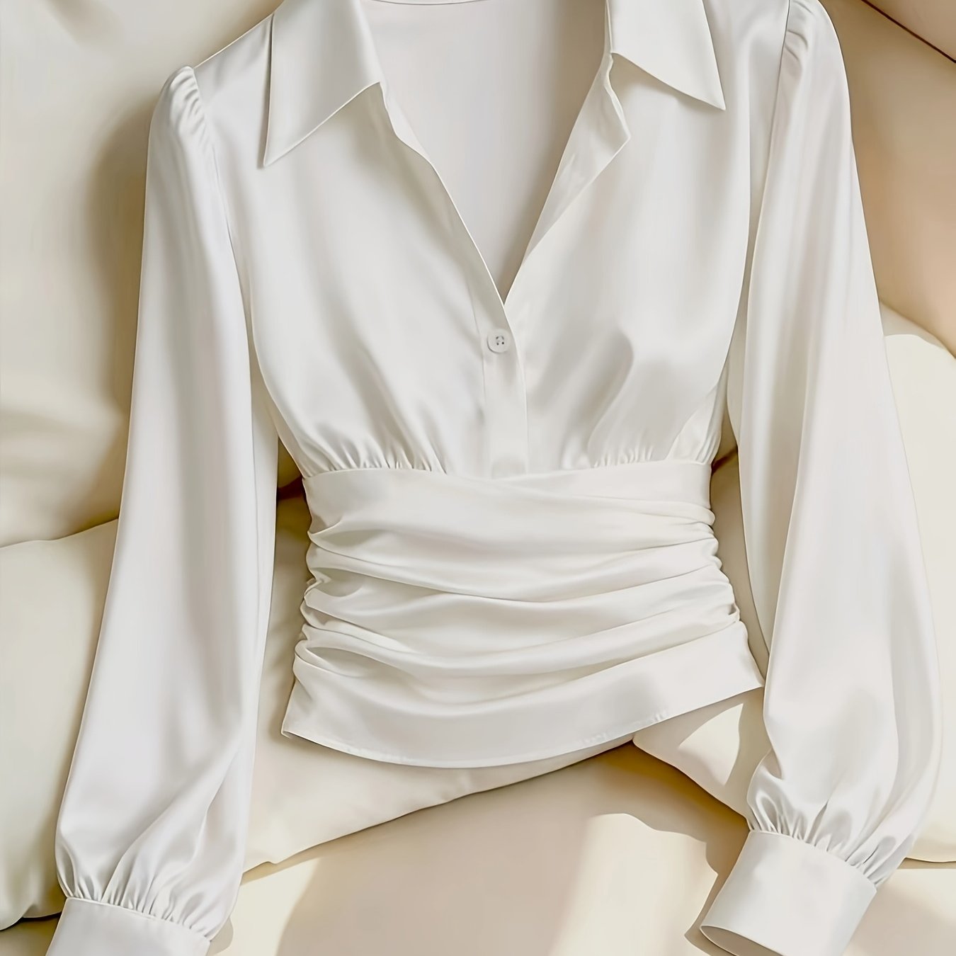 TEMU Chemise Femme Couleur Unie Manches Longues Facile Élégante Taille Cintrée Mode