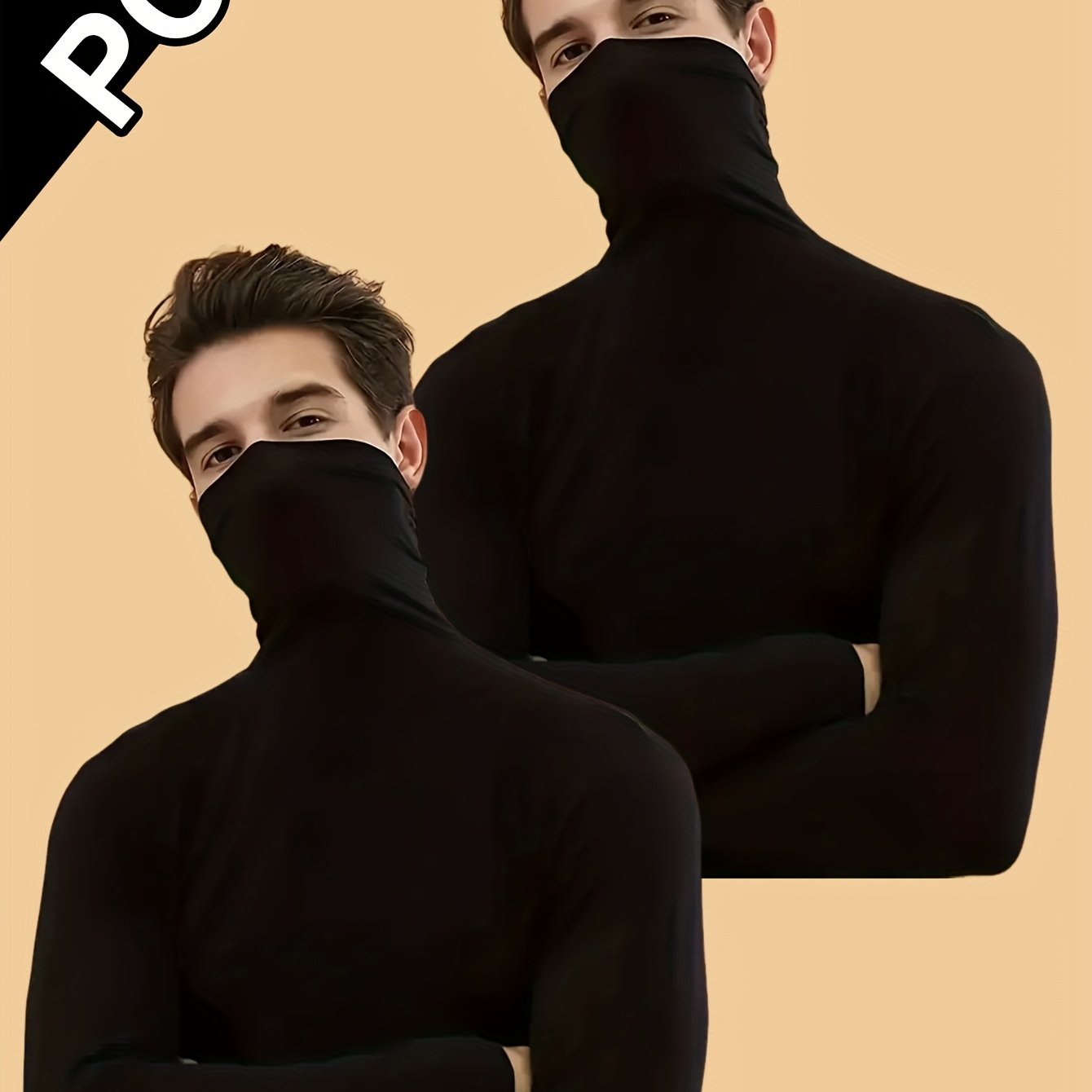 TEMU 2pcs Men' Color Slim-fit High Neck Base Layer T-shirts For Casual Wear, Home, And Slimming