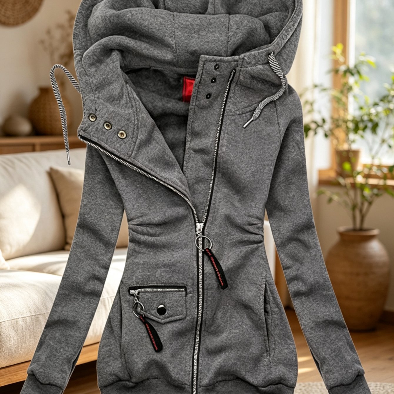 TEMU Sweat-shirt d'automne-hiver 2023 à cordon de serrage, coupe slim, avec capuche et assemblage