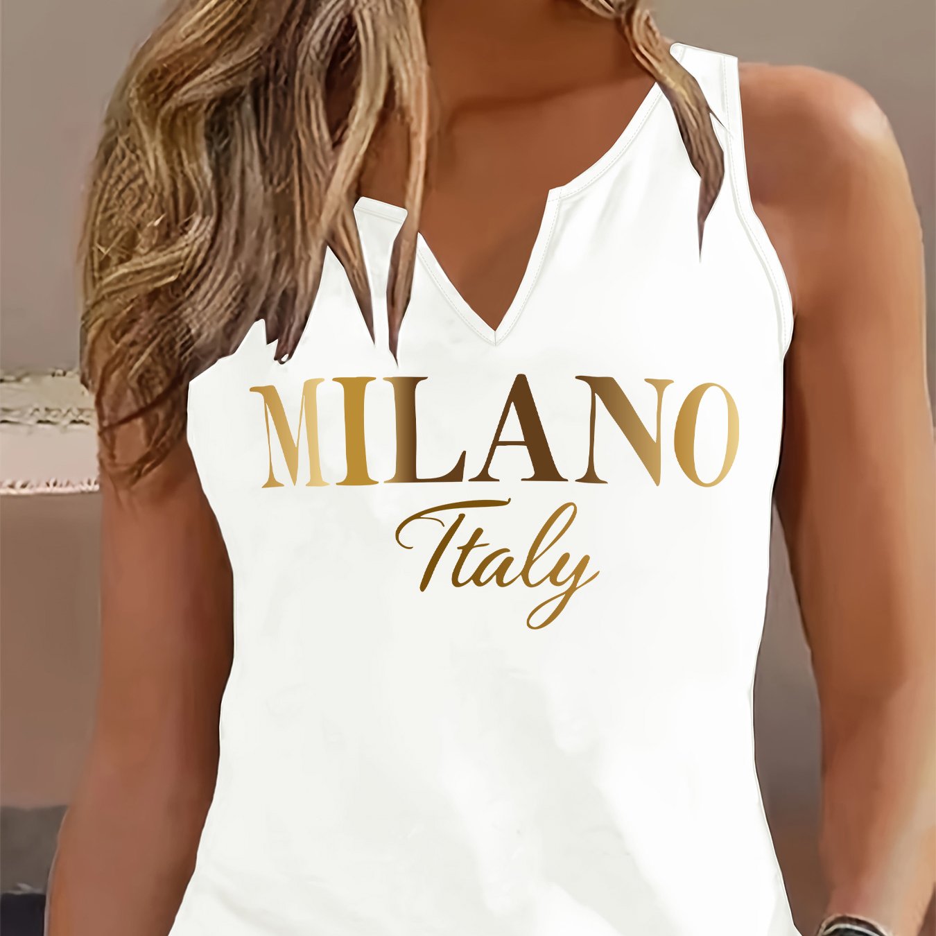 TEMU Fashionable Women's Tank Top With A Refreshing Design, Featuring A -neck And Sleeveless Style, Perfect For Casual Wear With Trendy Letter Prints