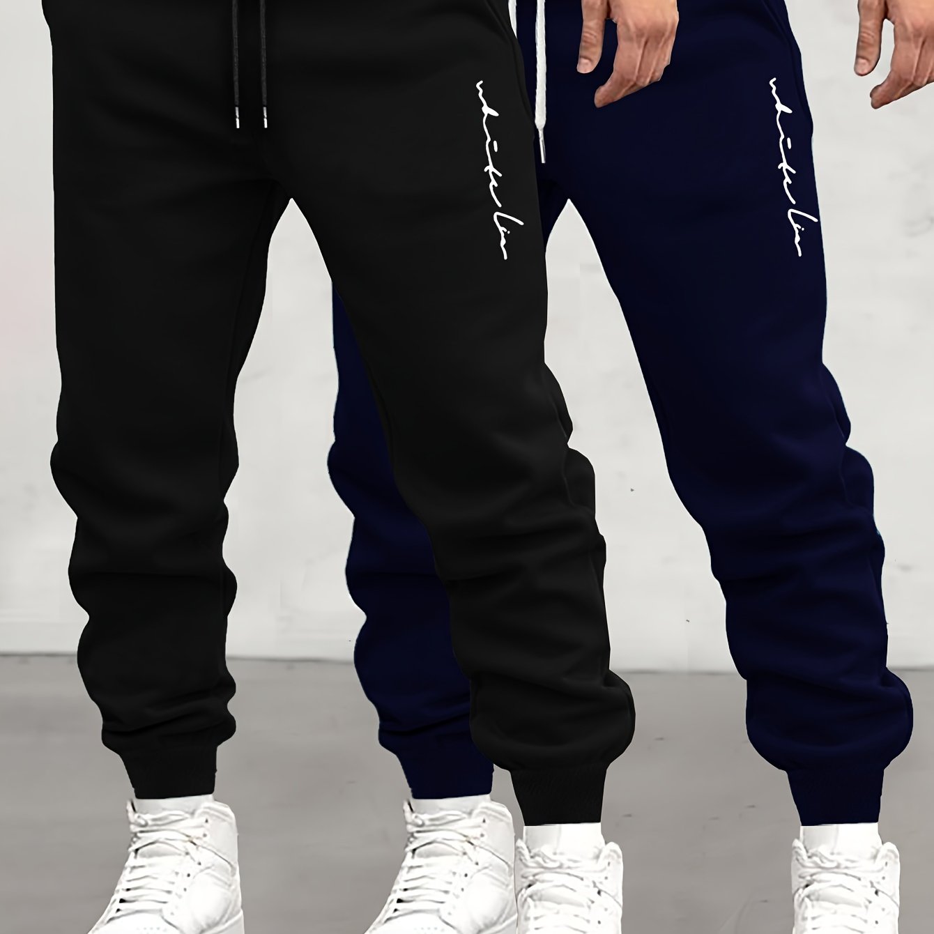 TEMU 2 pantalons de jogging pour hommes, pantalons de sport confortables pour /hiver avec cordon de serrage, motif de lettres décontracté