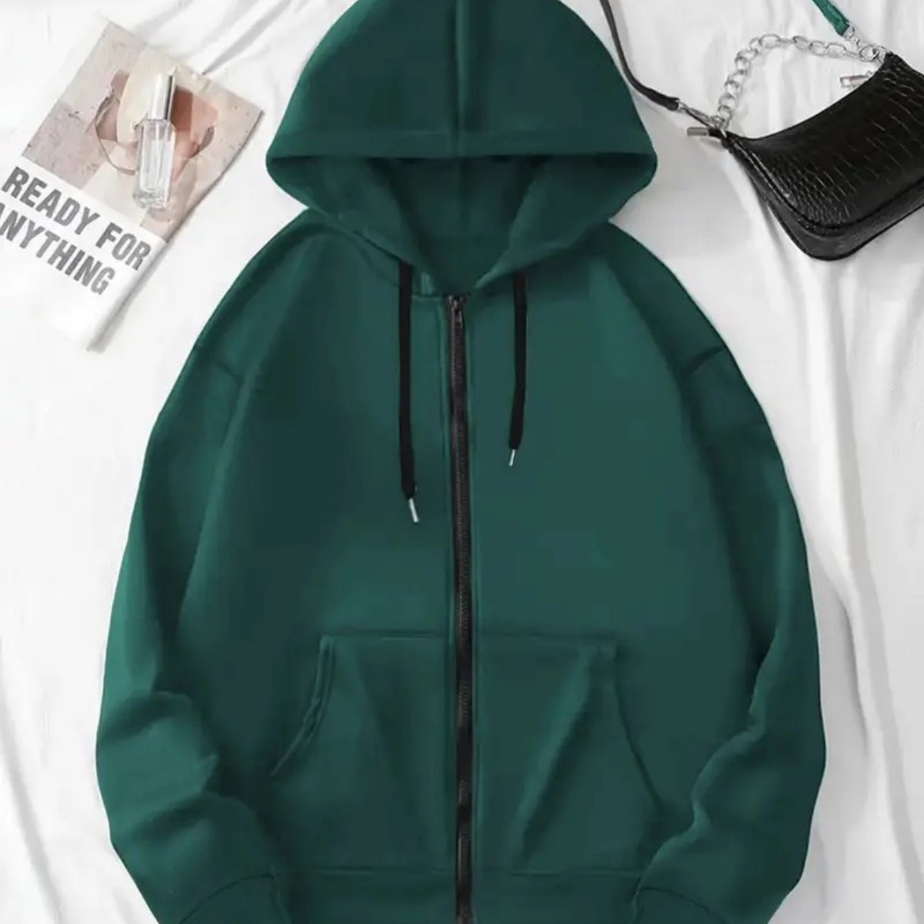 TEMU Women's Plus Size Hooded Sweater - Emerald Green Oversized Pullover Hoodie, Machine Washable Winter Hooded Sweater For Women, Non-see-through