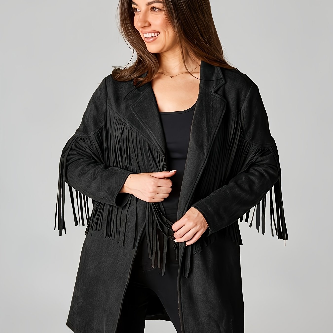 Plus Size - Plus Size - Plus Size Women's Casual Retro Western Style Mid-length Suede Jacket