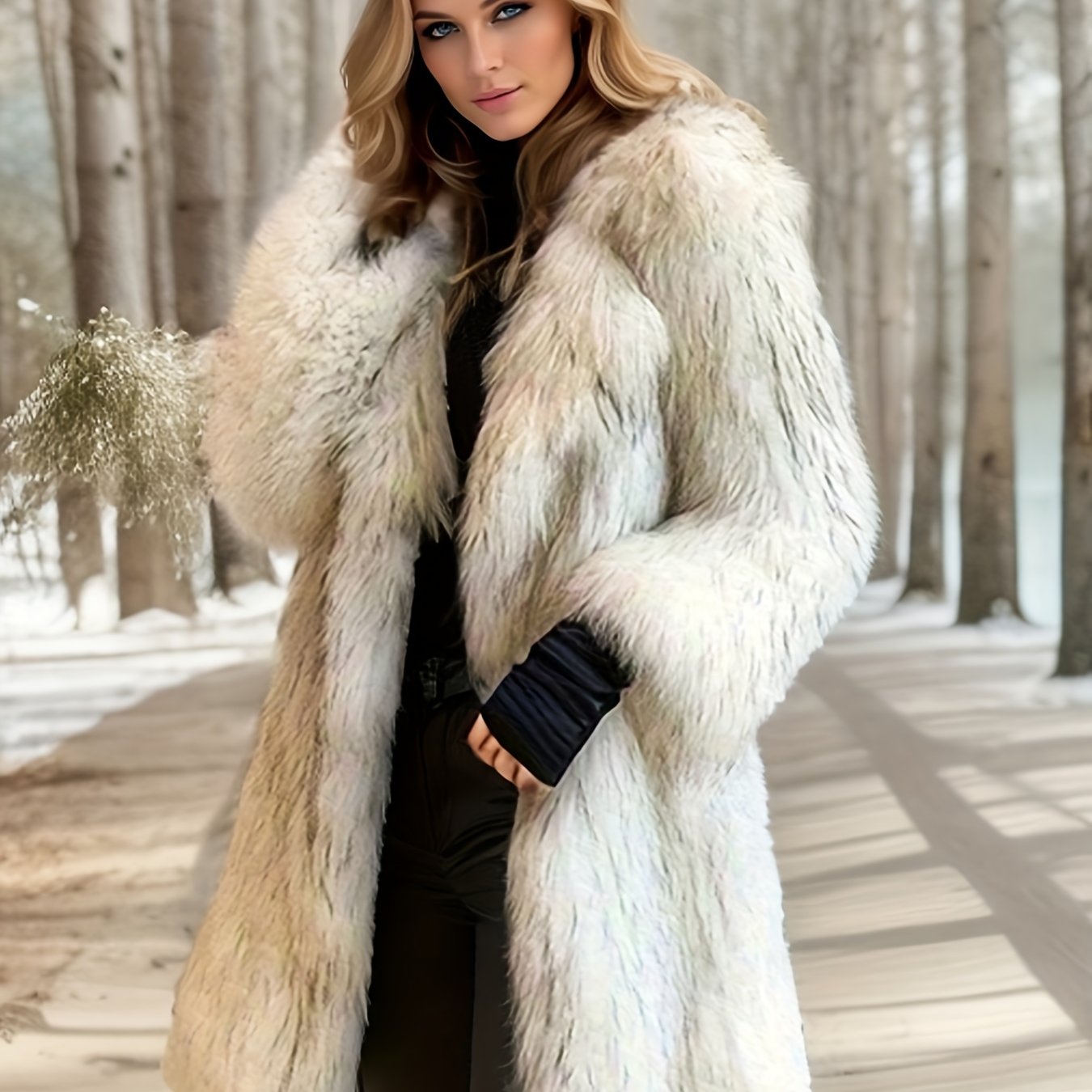 Open Front * Fur Coat, Stylish Thermal Long Sleeve Lapel Coat For Winter, Women&#39;s Clothing