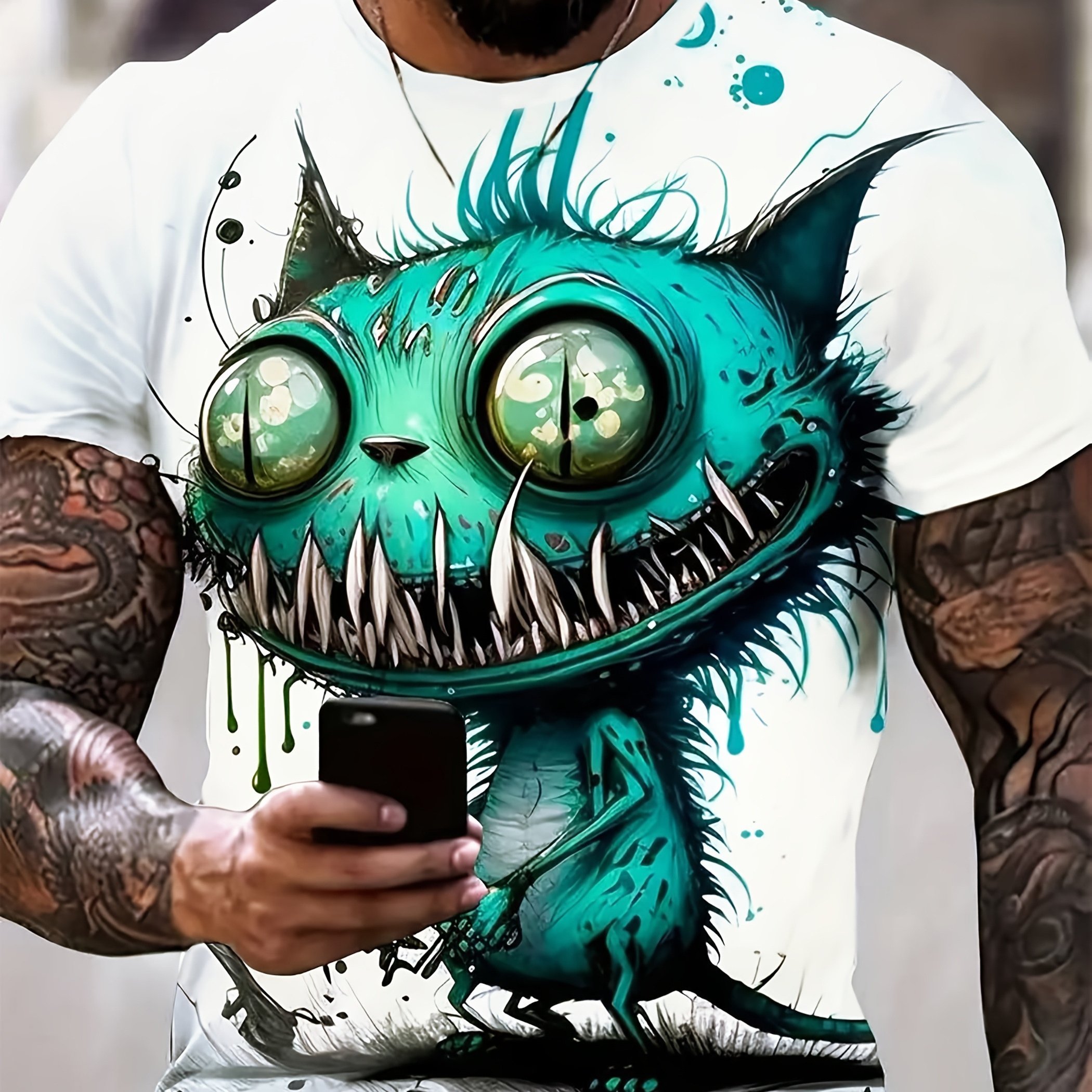 TEMU Men's T-shirt With Printed Cartoon Graphic. Comfortable Short-sleeve Top, Suitable For Men's Summer Outdoor Activities