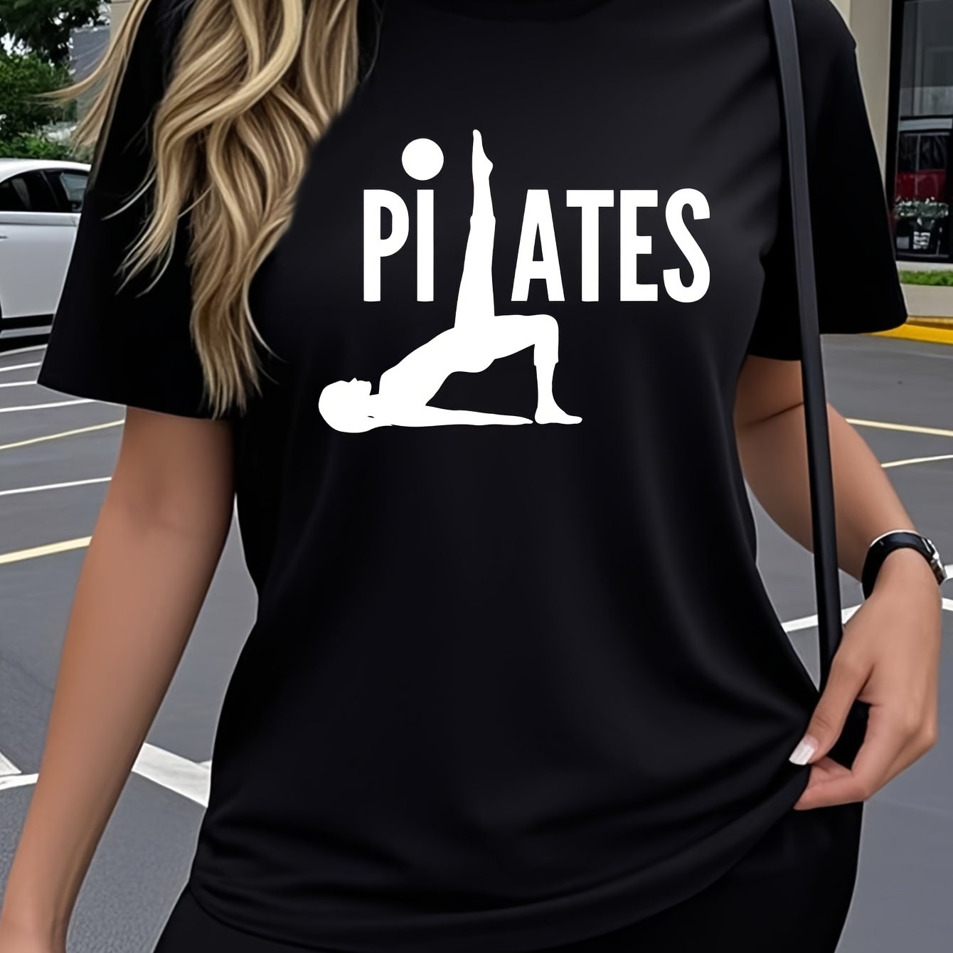 TEMU Maglietta Donna Y2K Corta Casual, Design e con Stampa Divertente Pilates YOGA, Top Elasticizzato a , per Uso Esterno in ed Estate, e Larga con