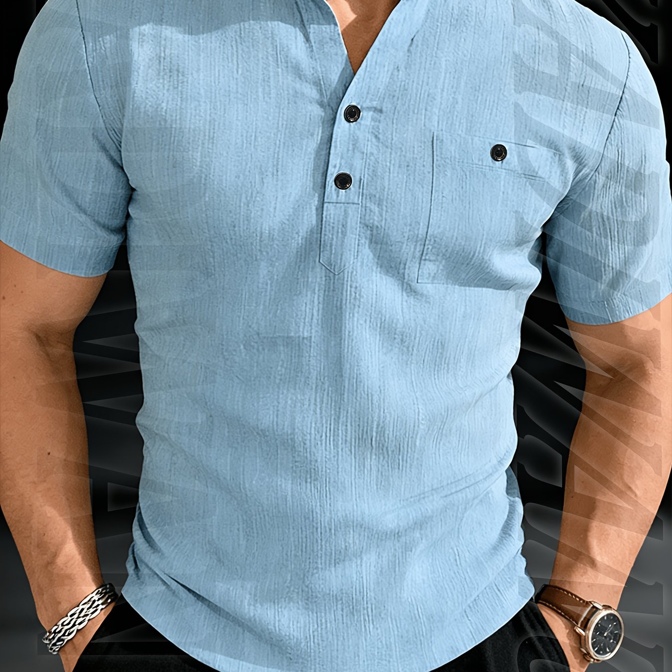 E-shop Rose OBM Hochwertiges Sommer-Kurzarm-Henley-T-Shirt für Herren – Herren-Oberbekleidung, geeignet für , Outdoor-Camping, Angeln tägliche
