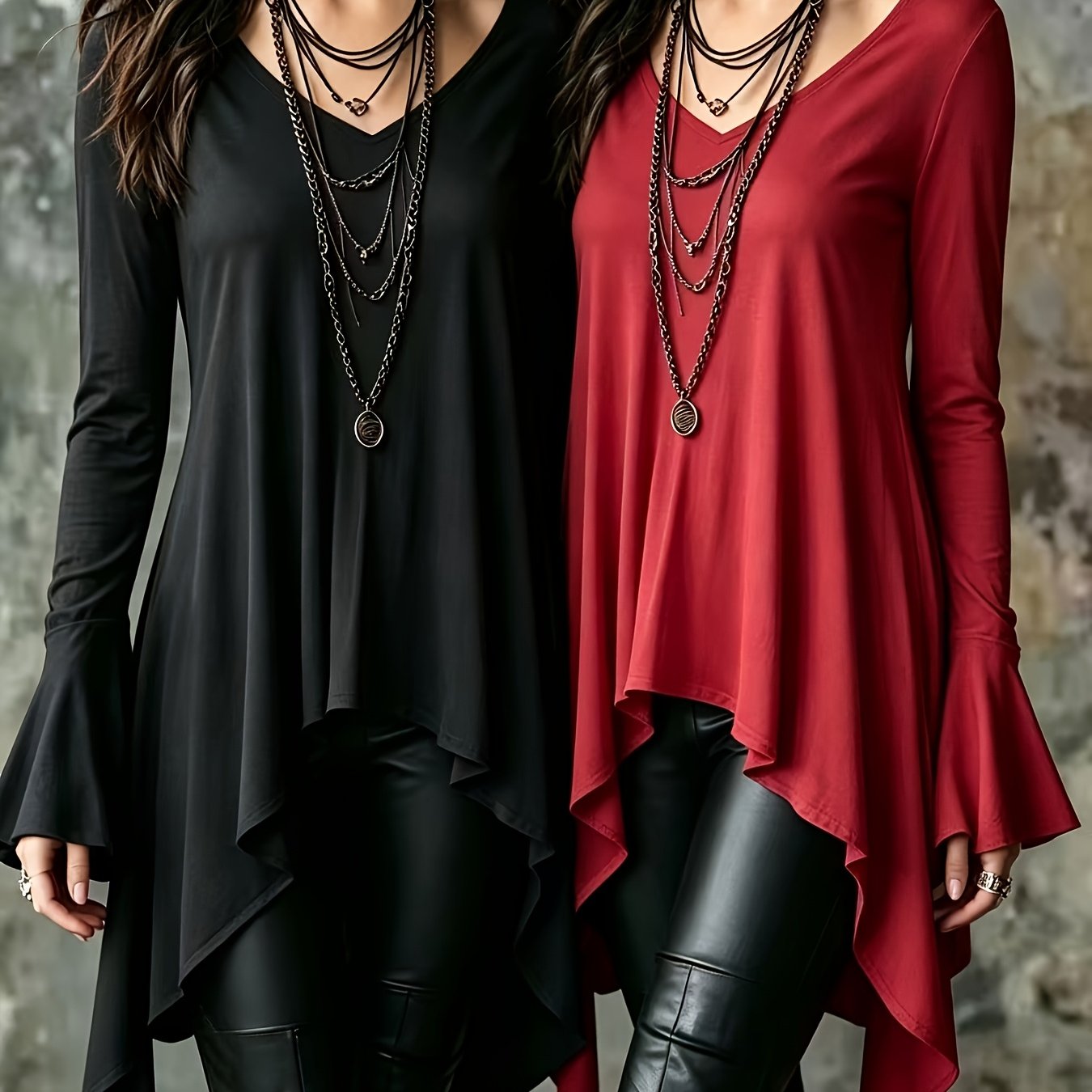 TEMU Plus Size - Women's Top 2pcs Set Plus Size Women's Elegant Party Vacation Solid Color Fabric Asymmetrical Hem Sleeve Design Long Sleeve Top