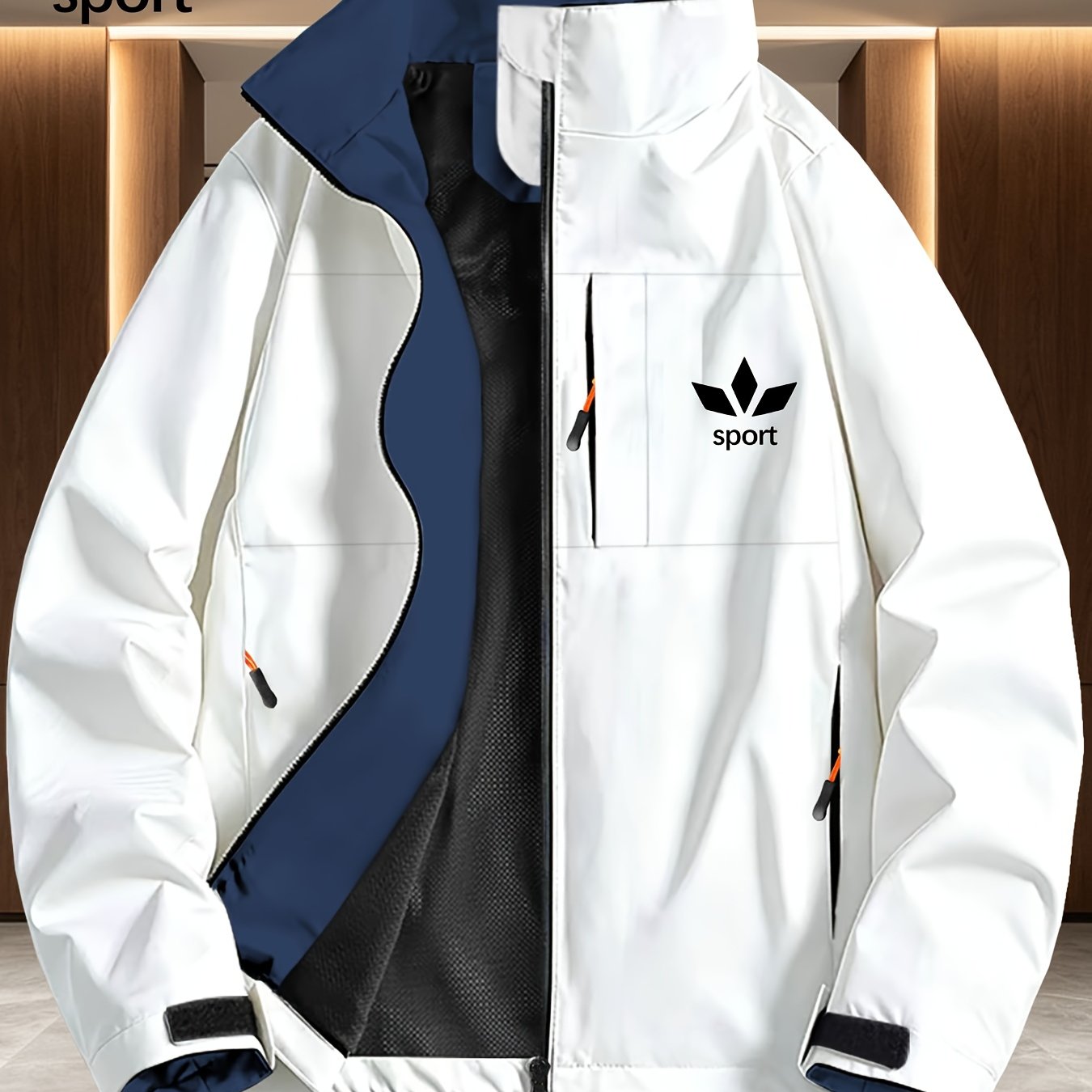 TEMU Men'-leaf Clover Sport Print Reversible Full-zip Stand Collar Windbreaker Jacket, Lightweight Windproof Outdoor Mountaineering Sports Jacket