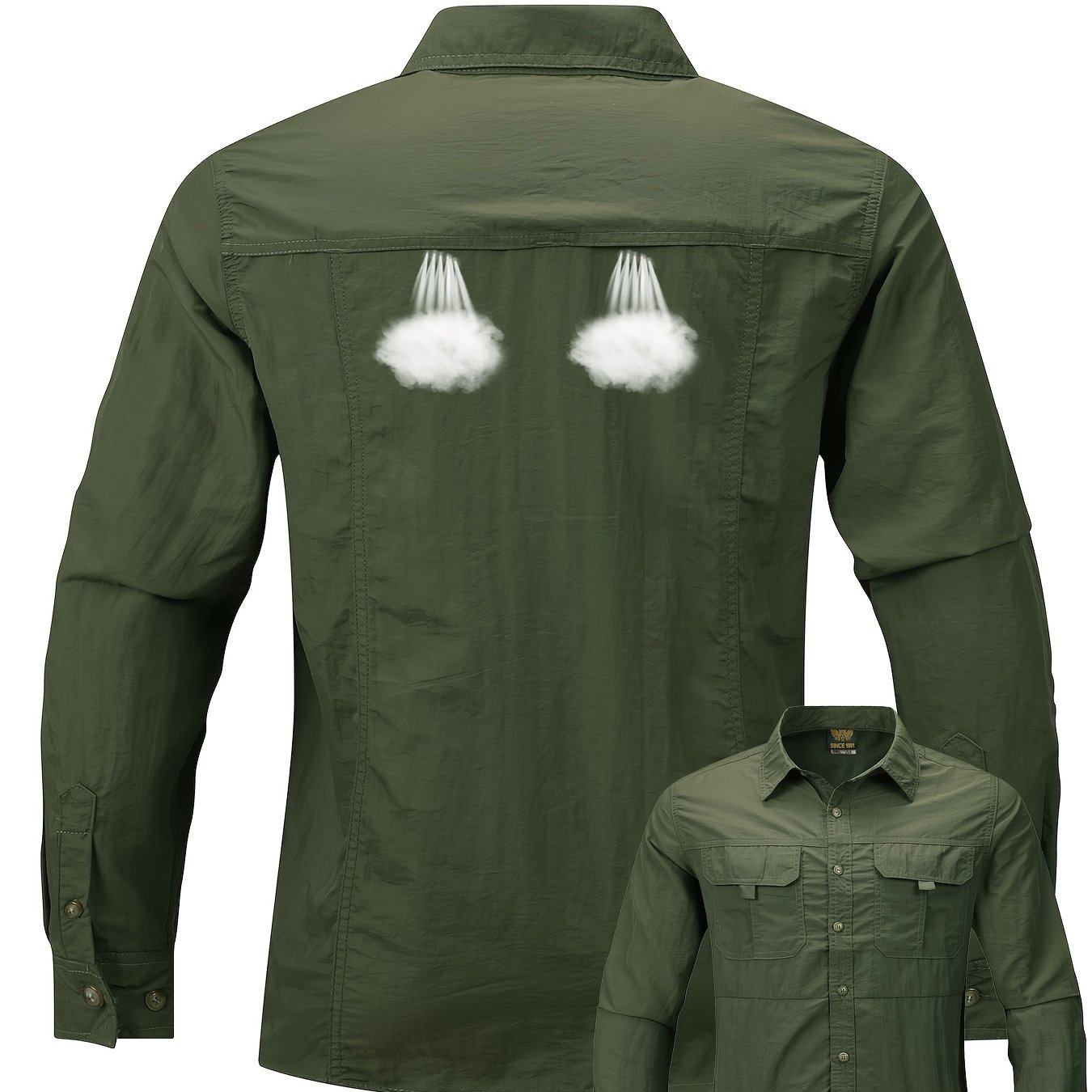 TEMU Men's Outdoor Quick-drying Long-sleeved Shirts, Button-up Camping Shirts, Comfortable Skin-friendly Casual Shirts, Multi-pocket Wear Breathable