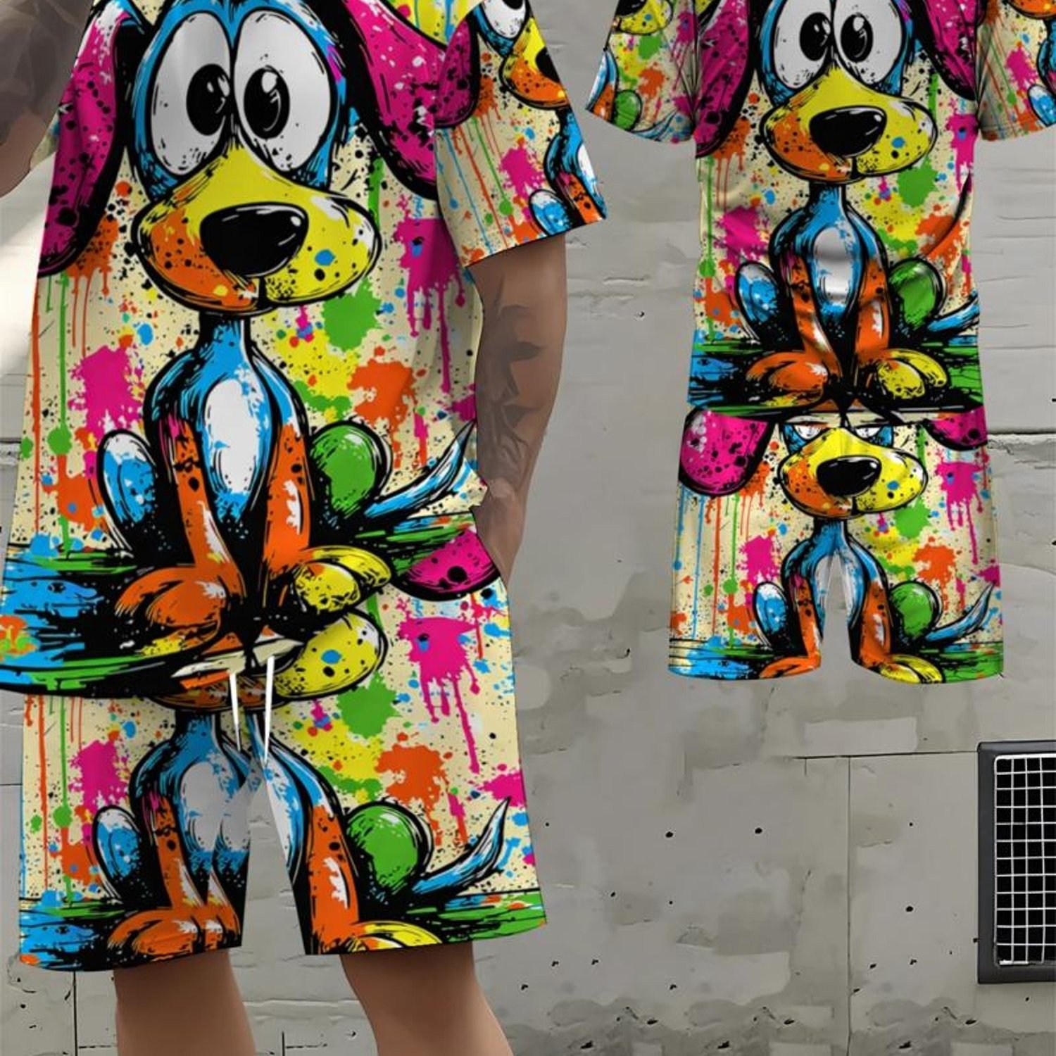 TEMU [new Arrival] Printed Design - Non-textured 2d Printing Adult Short Sleeve And Shorts Set