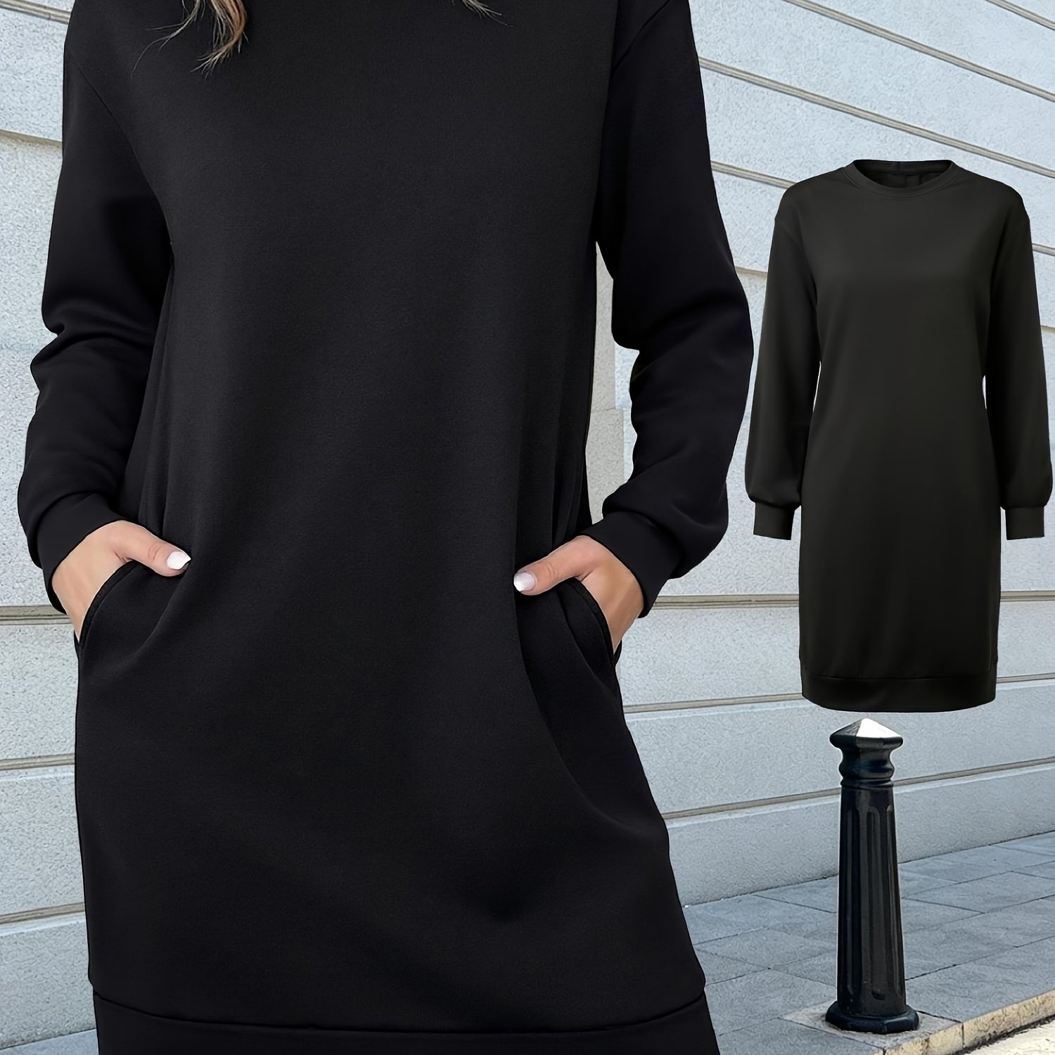TEMU Robe sweat à manches longues décontractée pour femmes, nouveau style 2025, poche latérale, tenue d'automne