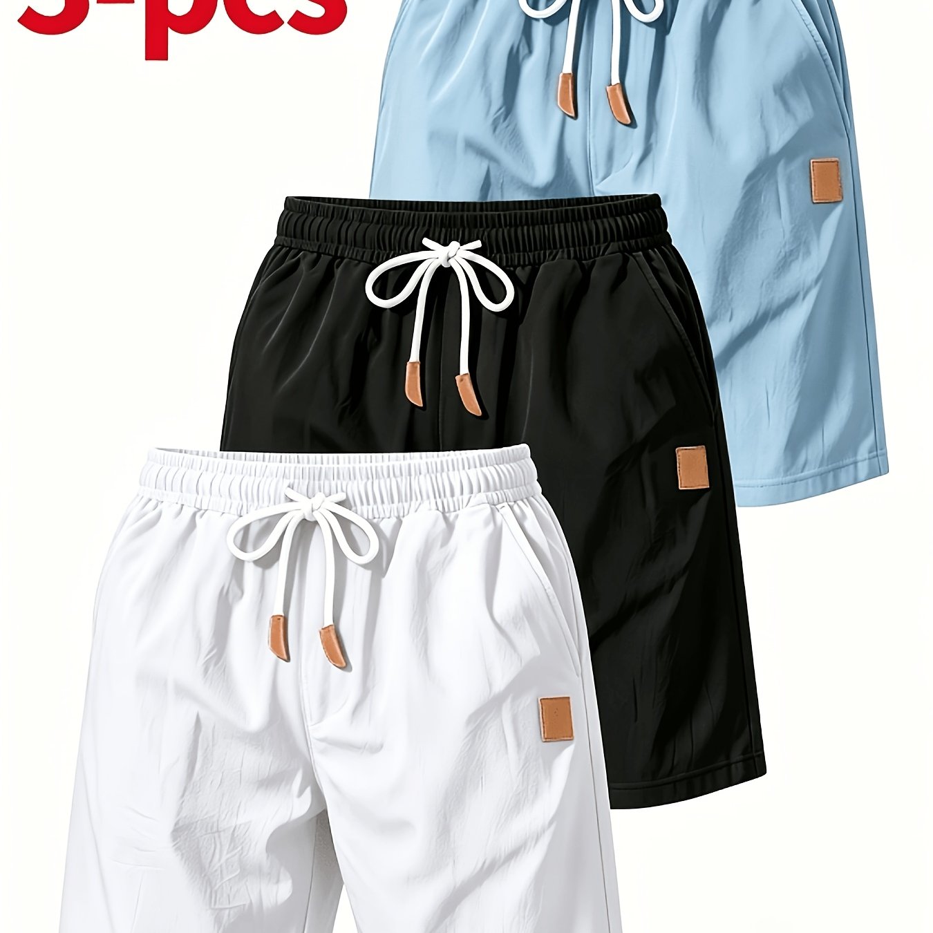 TEMU 3pcss Casual Woven Shorts, Men's Summer Casual Fashion Outfit, Breathable And Comfortable; Men's 3pcs Set Summer Wear, Suitable For Beach