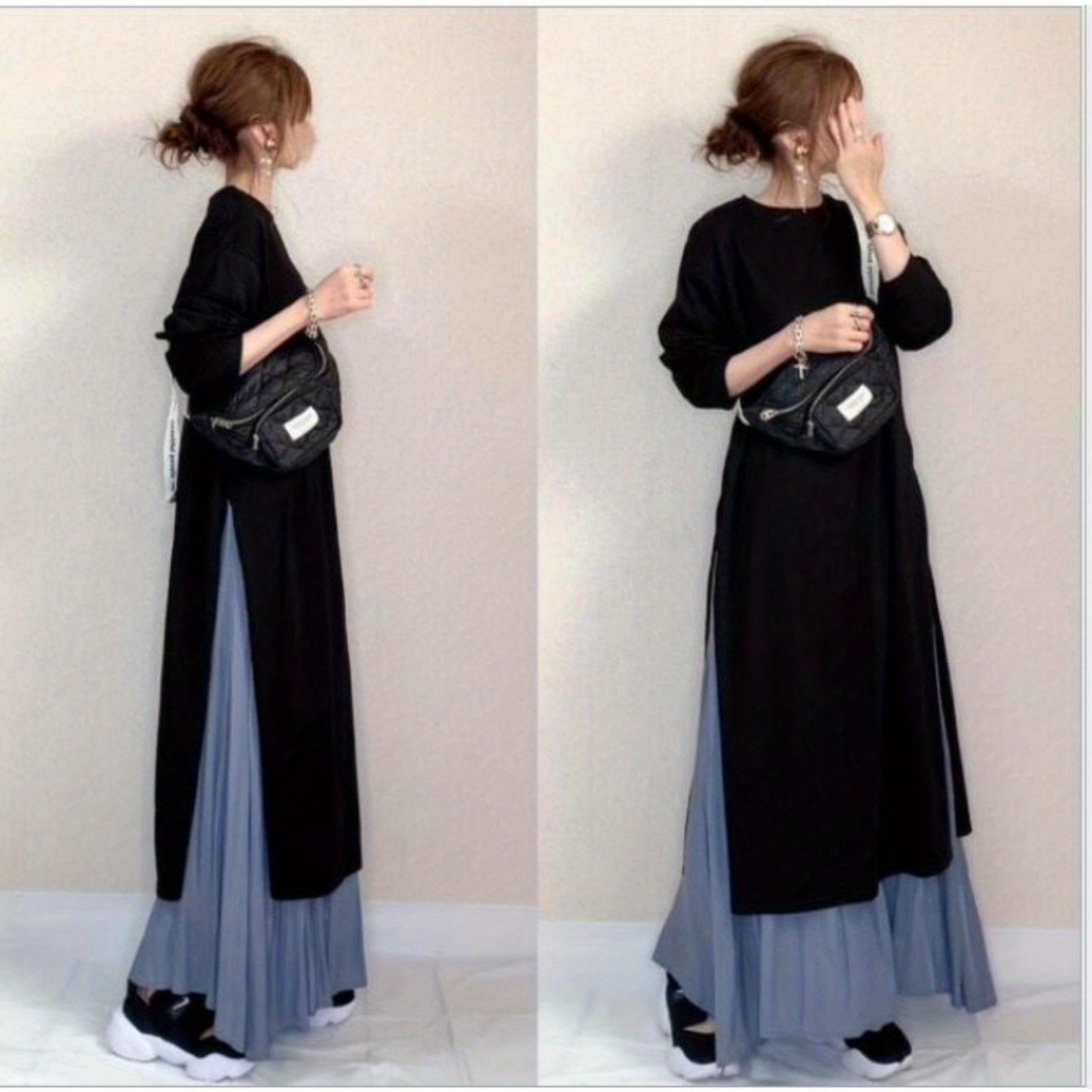 TEMU 【レディース】春・秋向け洋服セット。長袖ワンピースとスカートの組み合わせ。マキシ丈で、秋・冬の仕事着に最適。でスフィット。秋の服装に。