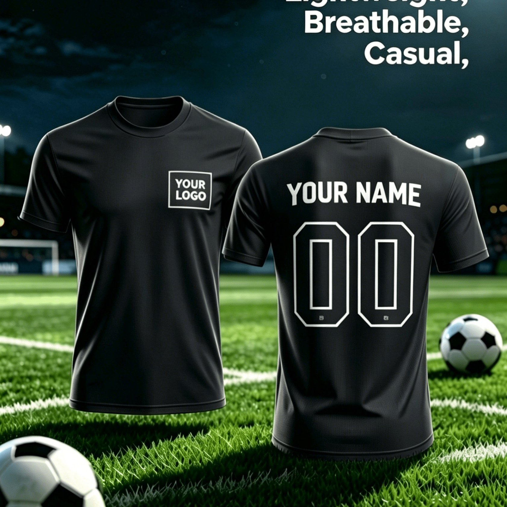 TEMU Customizable Men's T-shirt - Personalized Name And Number, Photo Print, Lightweight Breathable Fabric, Suitable For Team Sports, Football