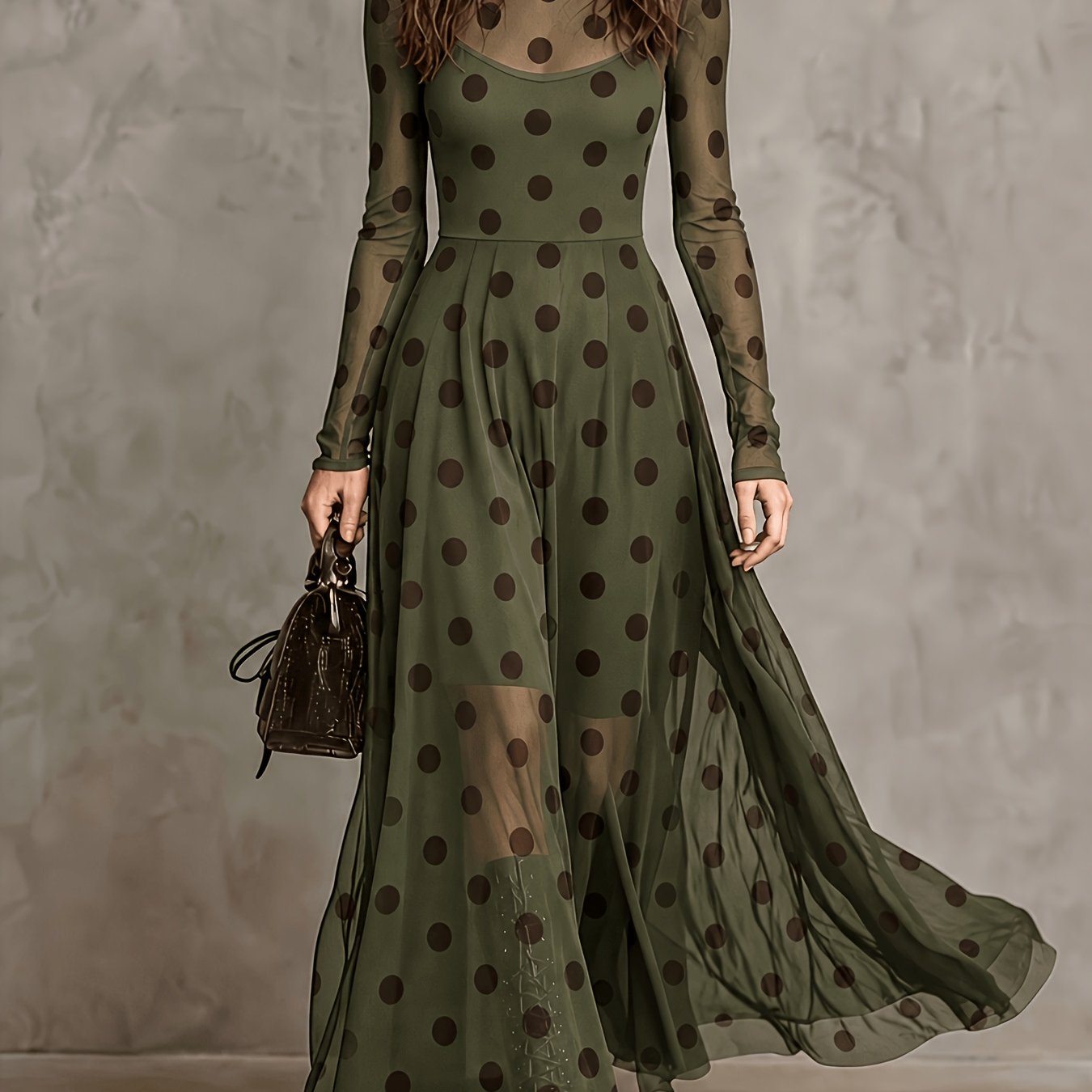TEMU robe longue pour femme en à imprimé , manches longues semi-transparentes avec doublure camisole, convient pour les fêtes, de la Saint-Valentin,