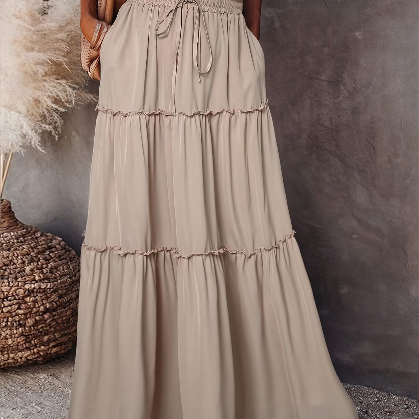E-shop 2025 Frühling/Sommer Gummi Hüft Faltenborte Patchwork Langes Kleid