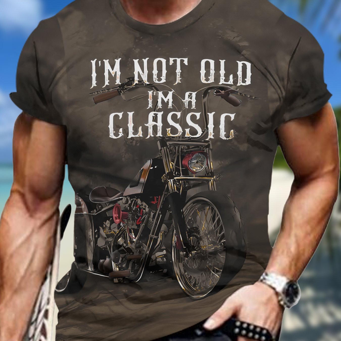 TEMU Men's Motorcycle Graphic Print T-shirt, Short Sleeve Crew Neck Tee, Men's Clothing For Summer Outdoor