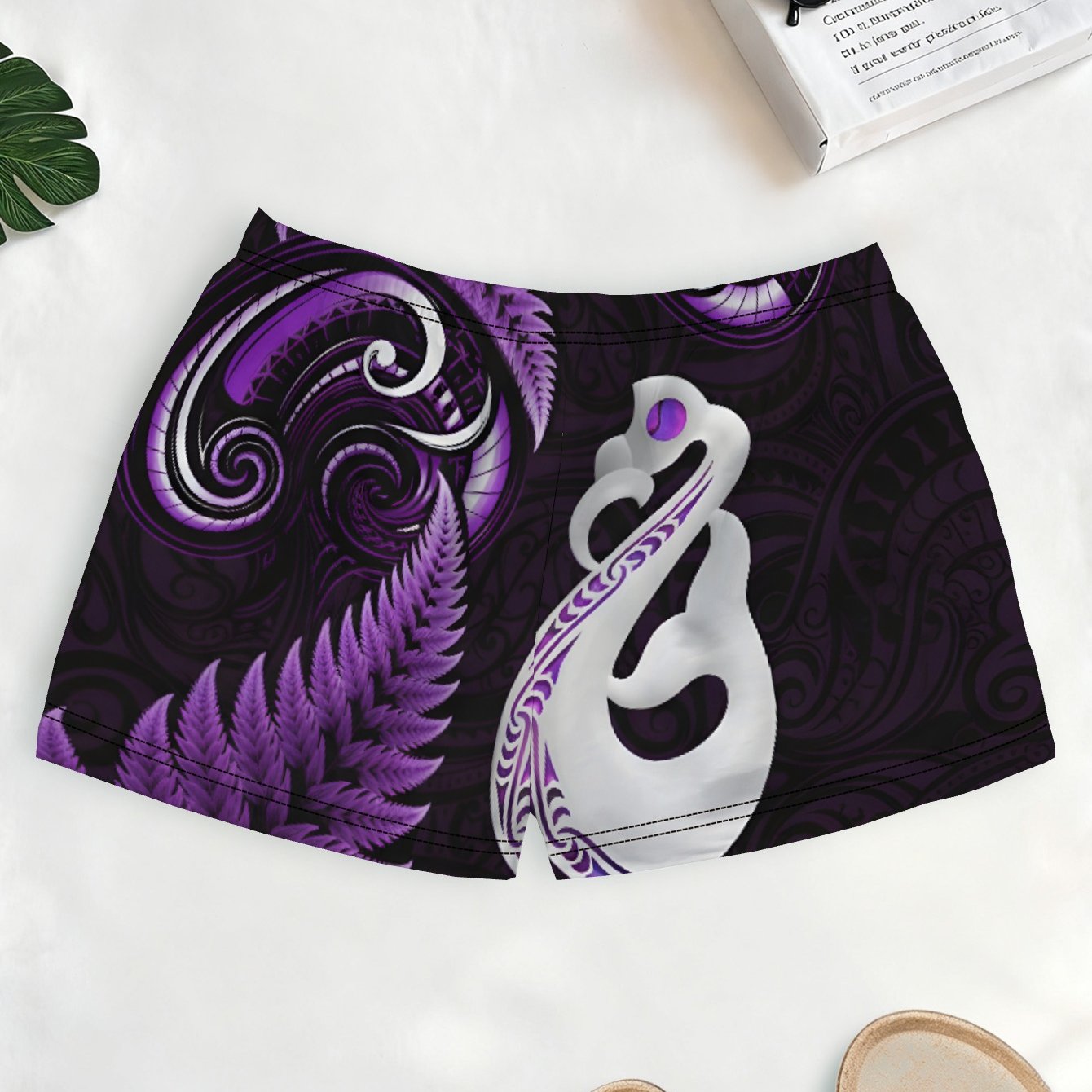 TEMU Women's Polynesian Maori Shorts - Full-body Tribal Print Hawaiian Maori Cultural, Non-stretch Suitable For Beachwear, Casual Outfits & Themed