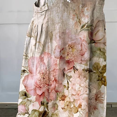 1pc womens vintage floral print midi skirt with pockets casual polyester 95 elastane 5 woven skirt for