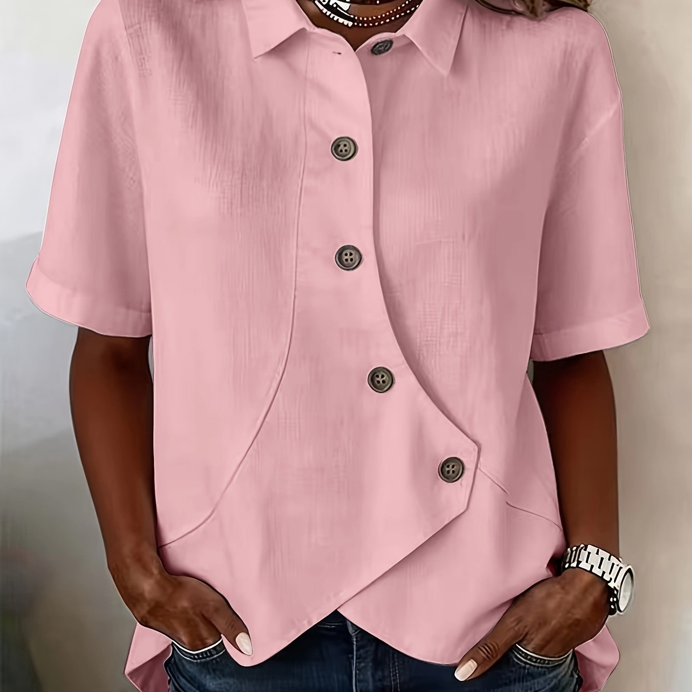 TEMU Plus Size Women's Casual Short Or Long Sleeve Shirt Top