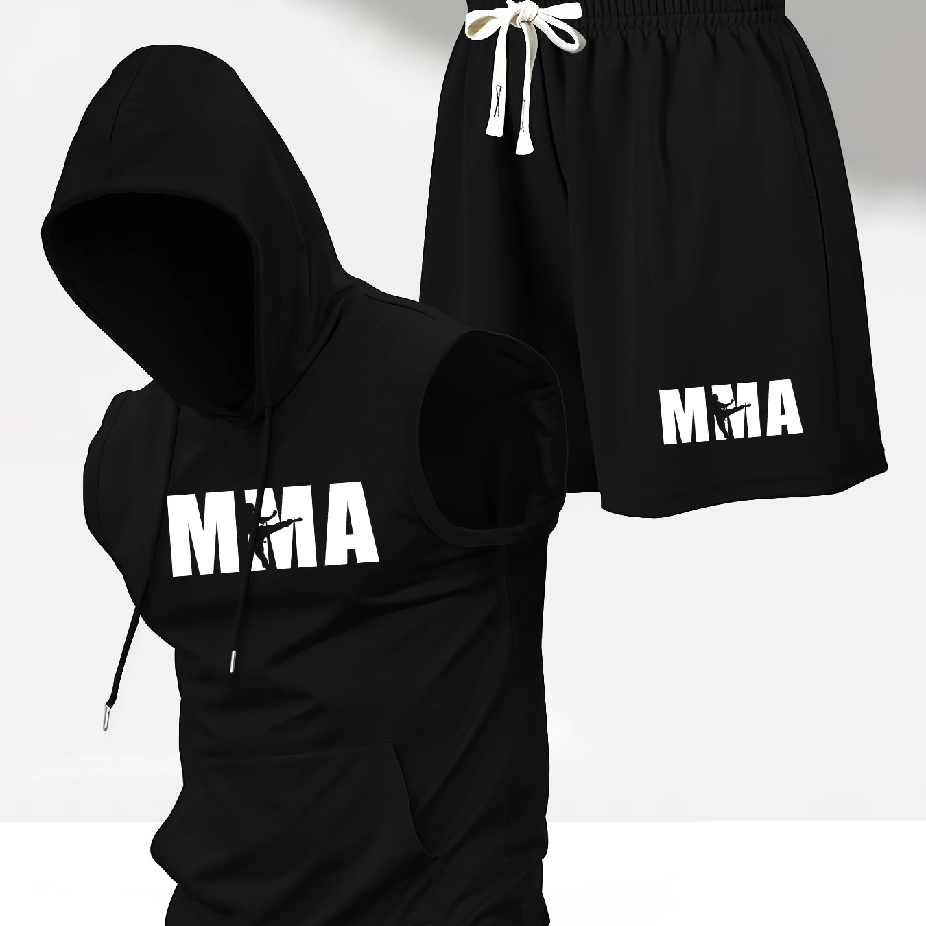 TEMU Hooded Vest Outfit With Mma Elements, Suitable For Summer Sports, Gym Training, Outdoor Activities, And Casual Wear, Featuring A Sleeveless
