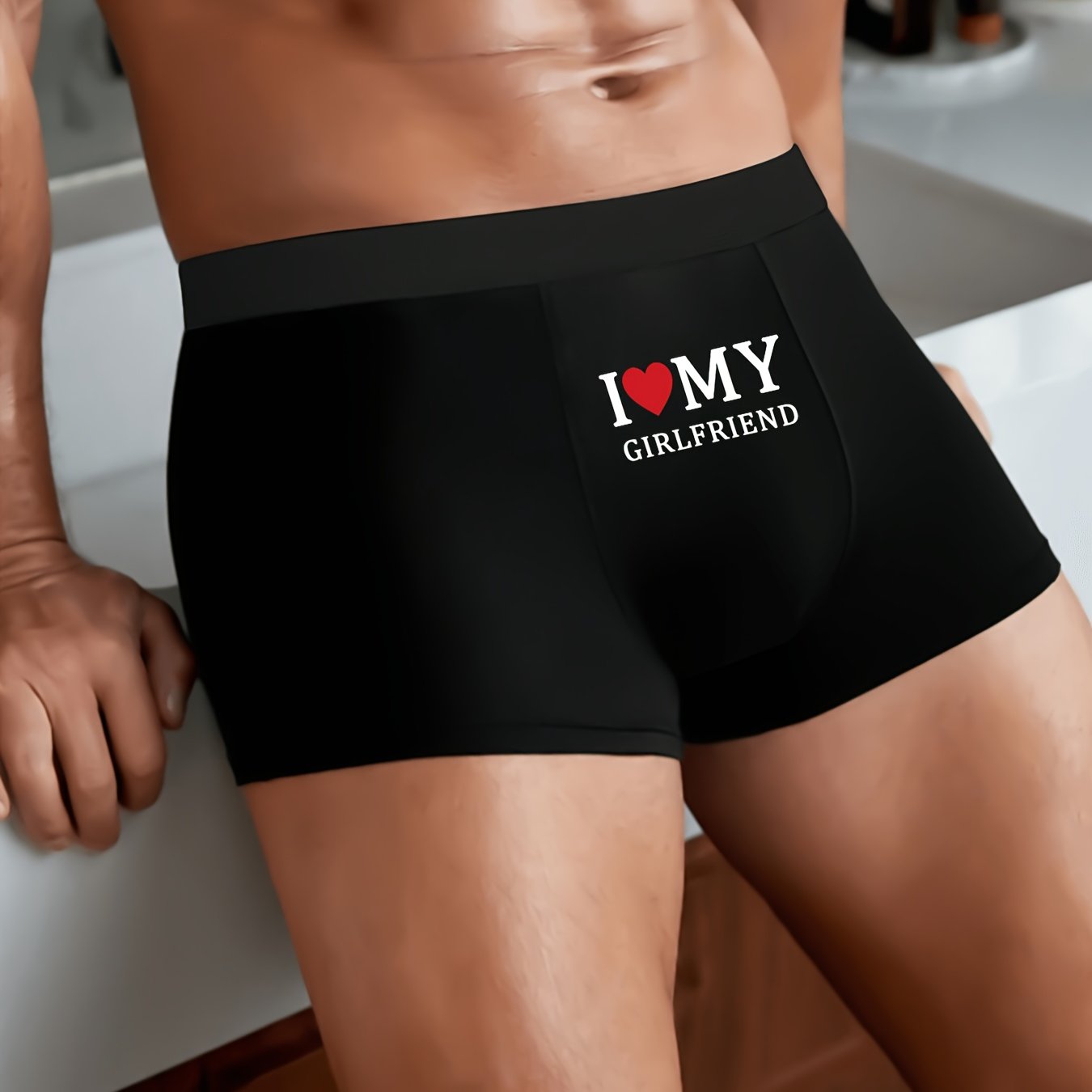 Image of A Single Pc Of Men's I Love Girlfriend Stylish And Print Boxer Shorts - Sexy And Comfortable For Daily Wear, Perfect For Valentine's Day Gifts