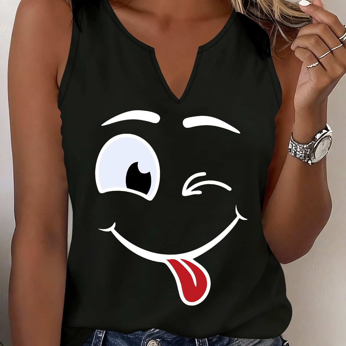 TEMU (052#) Women's Fashion Refreshing Tank Top, Fun Print Sleeveless Vest, Casual Versatile Comfortable Breathable Top
