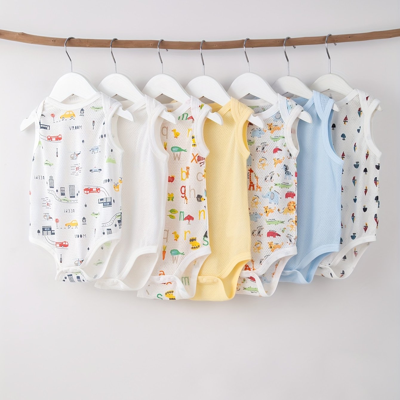 Image of 5pcs Of Random Colors Summer Baby Boy 100% Triangle Romper Soft, Comfortable, Light And Breathable Baby Clothes, For Outdoor