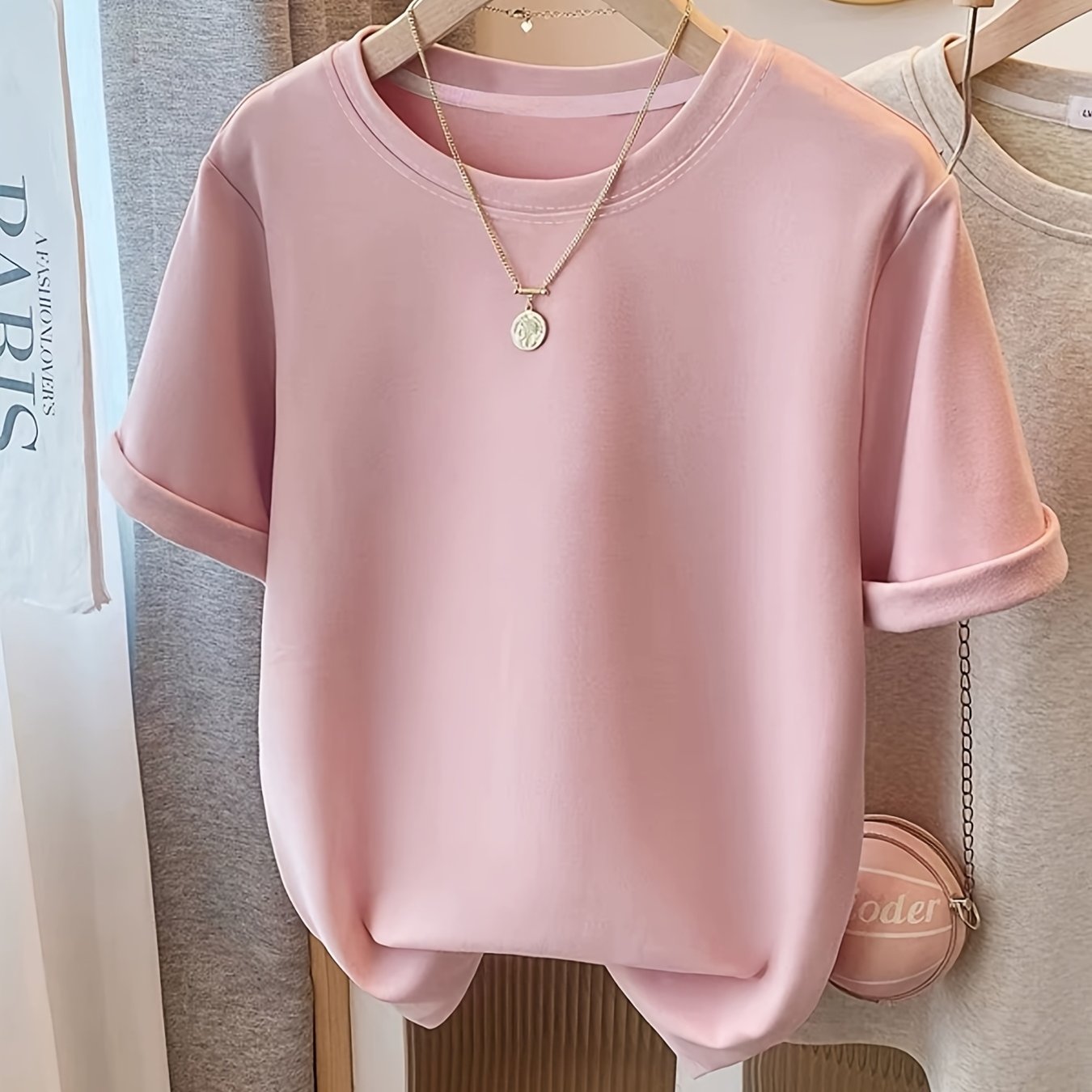 Image of Spring Summer Easy Round Neck Fashion Loose All-match Casual Short Sleeve T-shirt Women's Top