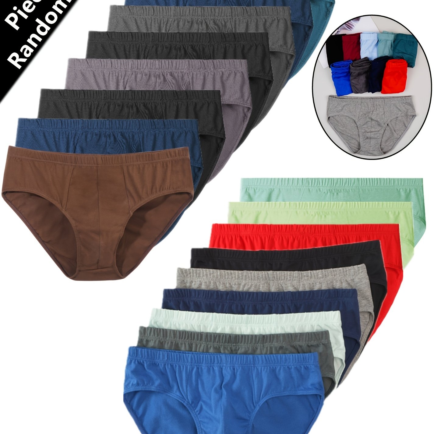 10-pack Random Colors Men' Color Minimalist Breathable Mid-rise Comfortable Daily Casual Fitted Briefs