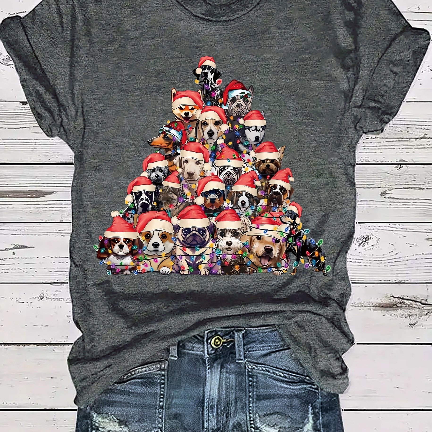 TEMU Cute Dog Element Printed Women's Summer Fit Round Neck T-shirt