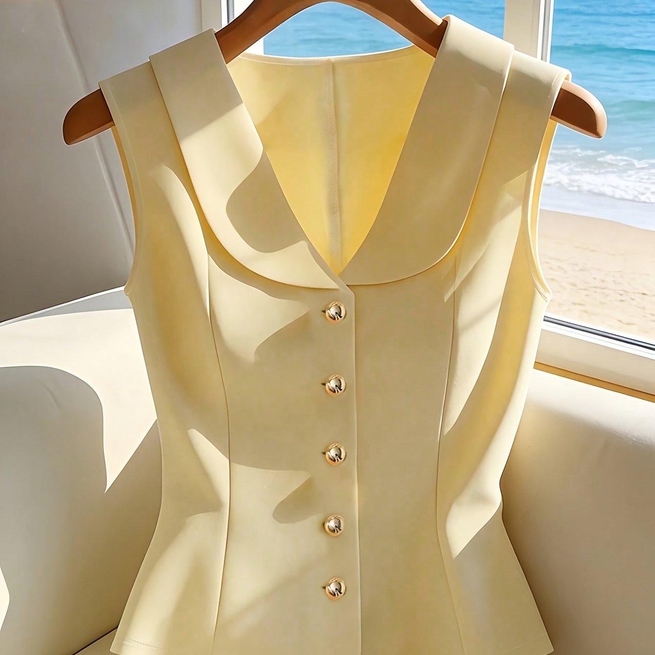 TEMU Elegant New Sleeveless Yellow Top, Designed For Summer, Perfect For Women. Suitable For Wear