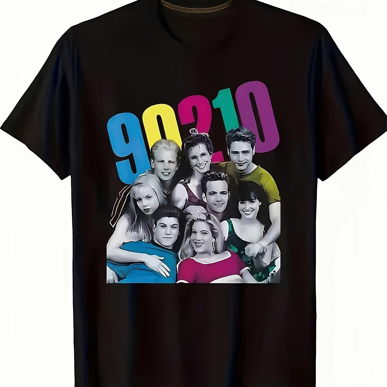 TEMU Vintage "90210" Print Round Neck Short Sleeve T-shirt | Casual All-match, Wearable In , Trendy Fashion, Ideal Birthday And Holiday Gift