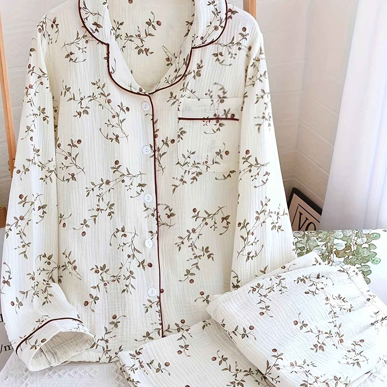 Image of Style Long Sleeved Pajamas For Women In Autumn And Spring, Suitable For Outdoor Wear, Home Clothes, Plus Size Set